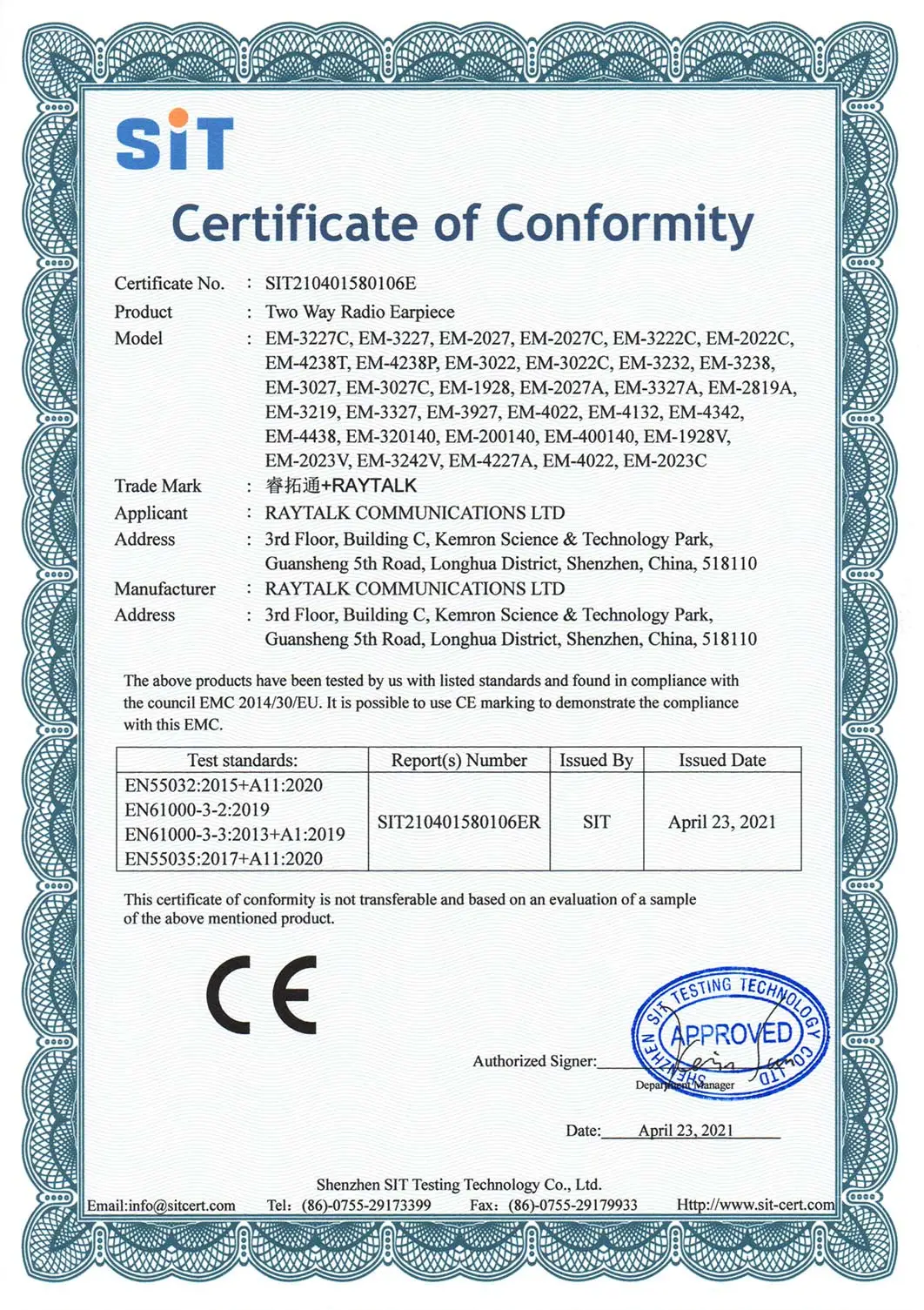 certificate of conformity16