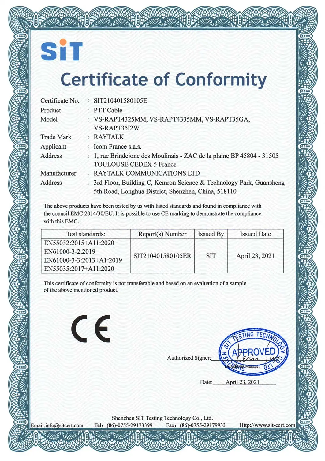 certificate of conformity21