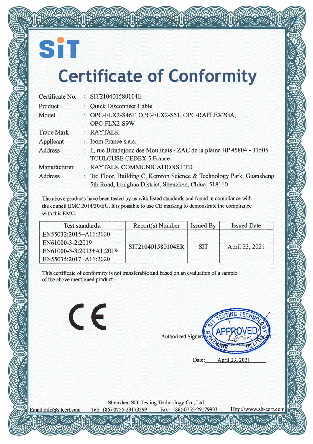certificate of conformity22