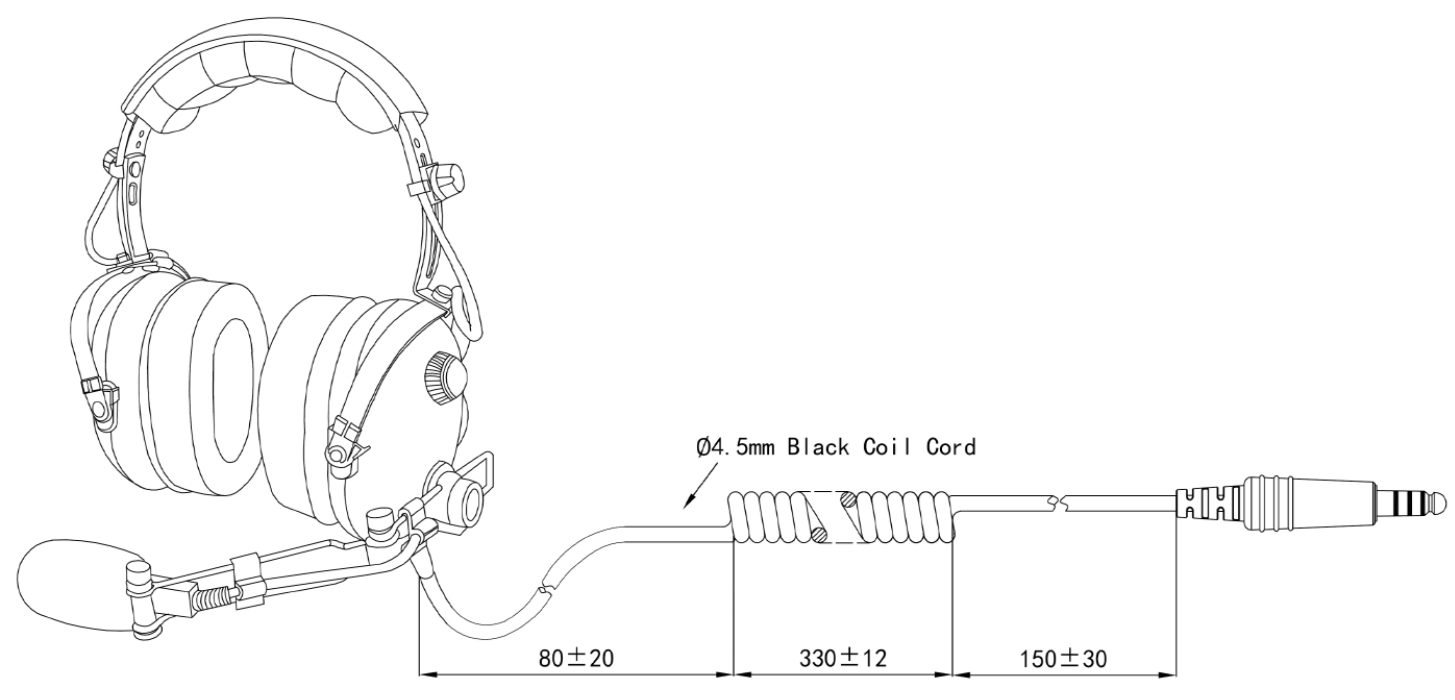 Specification of PH-100H PNR Passive Noise Reduction Pilot Headset Headphones with U-174/U Plug