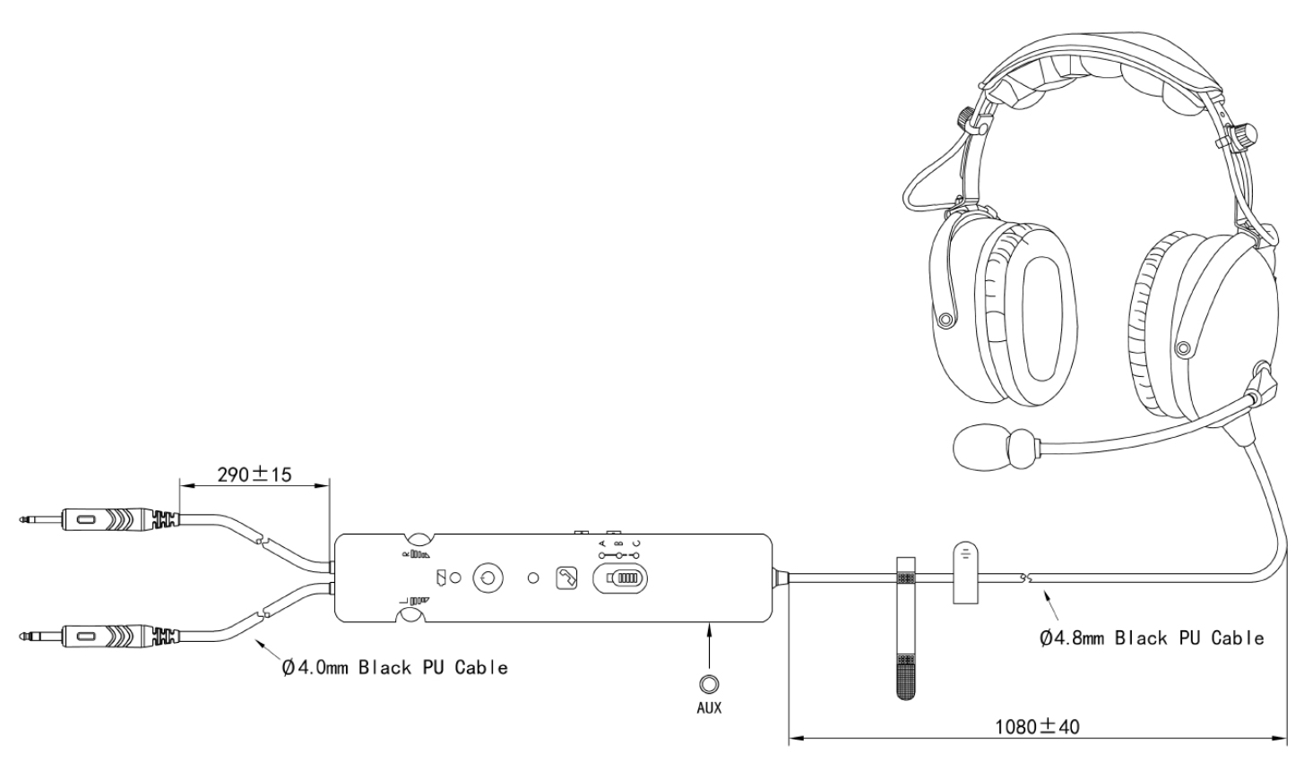 Specification of PH-400AC-BT Carbon Fiber Aviation Bluetooth Headset ANR Noise Cancelling Pilot Headset