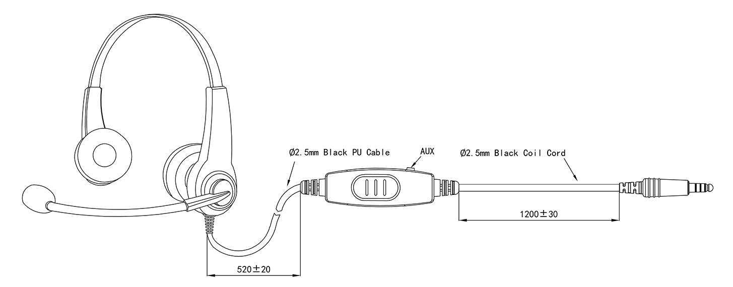 Specification of RHS-0219AD Lightweight Dual Muff Over-the-head Headset with Flexible Boom Mic & Inline PTT