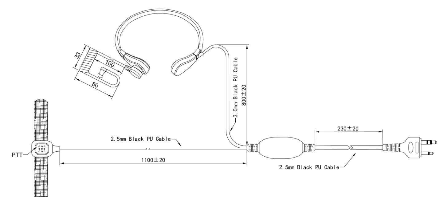 Specification of RTM-024044 Throat Vibration Microphone Acoustic Tube Earpiece with PTT