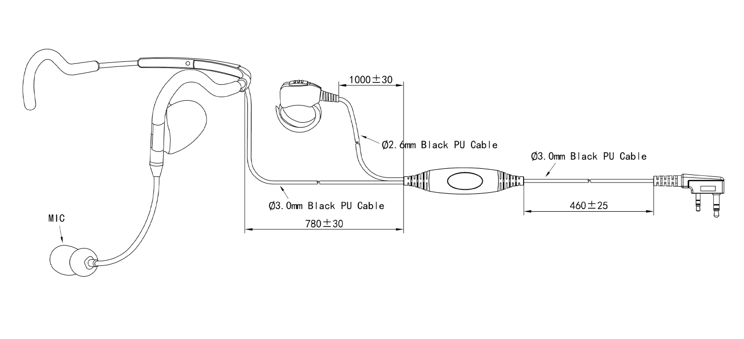 Specification of RHS-0636Q Tactical headphone Ultra-light Behind the Head Headset with Boom Mic and PTT