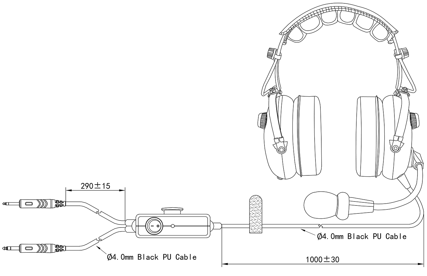Specifications of PH-100AC ANR Active Noise Reduction Aviation Headsets for Pilot