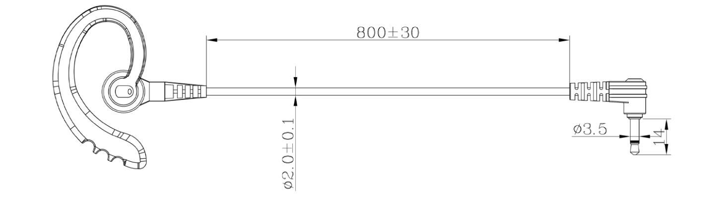 Specification of E-30C Changeable Ear Tips G Shape Ear Hook Receive Only Earpiece