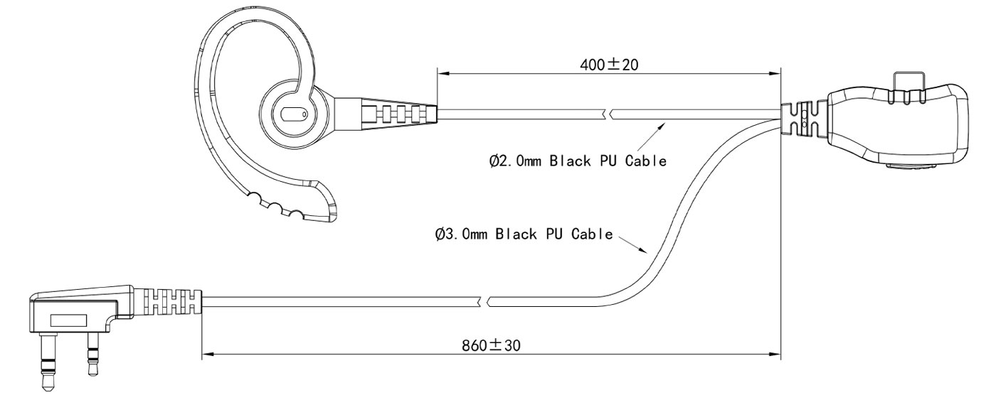 Specification of EM-3022 G Shape Earhook Earpiece with Small Lapel PTT and Microphone for Walkie Talkie Radios