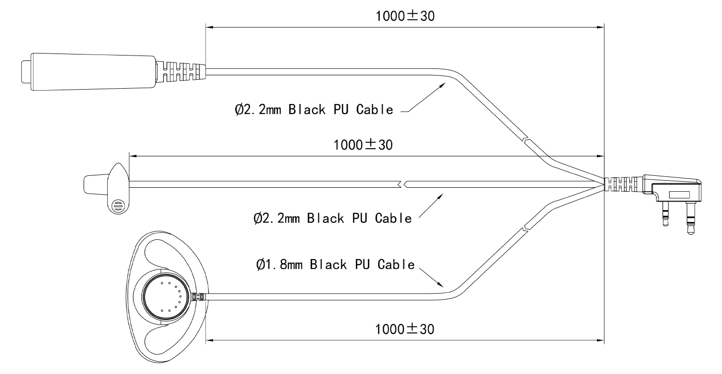 Specification of EM-320140 Two Way Radio 3-Wire Adjustable D-Ring Earpiece with Barrel PTT and Micro Lapel Mic