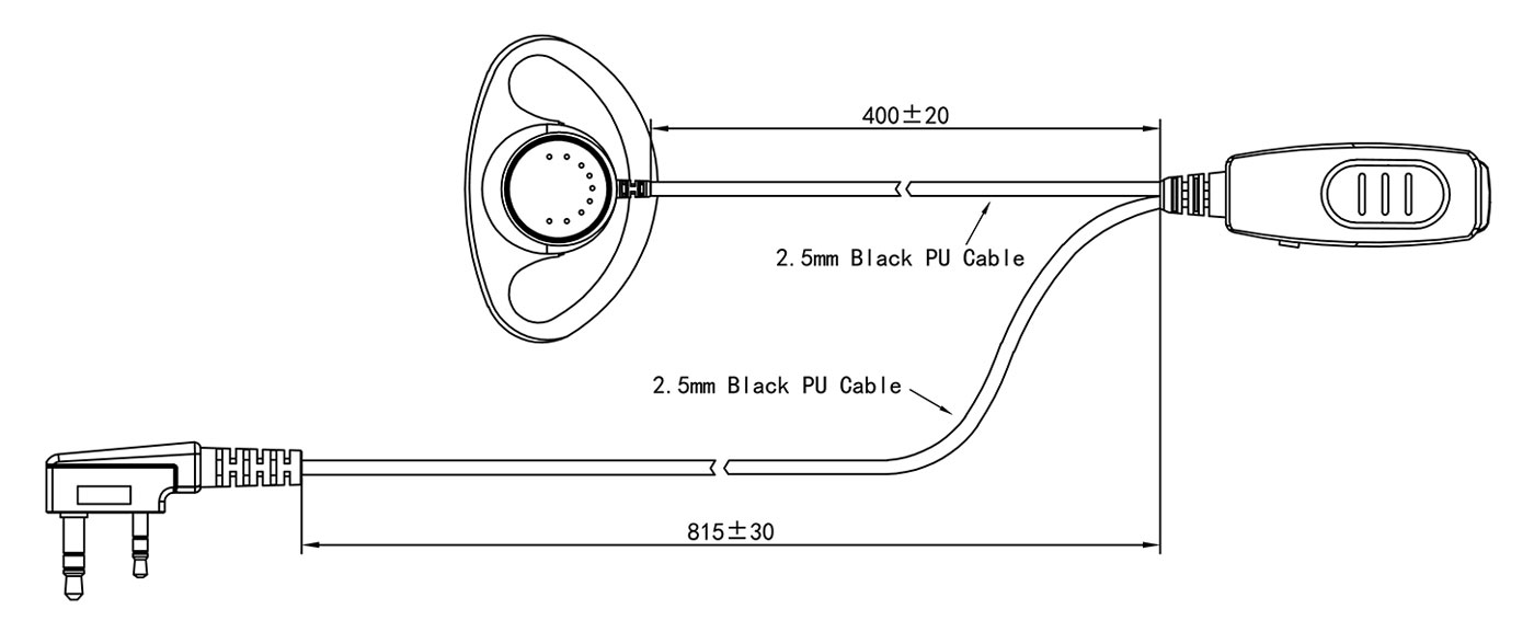 Specification of EM-3219 D-Shape Earhook Security Earpiece Earphone with Lapel Microphone PTT