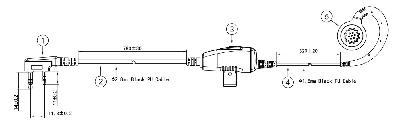 Specification of EM-3313A 2 Way Radio Walkie Talkie Earpiece Police Security Earpiece with Mic