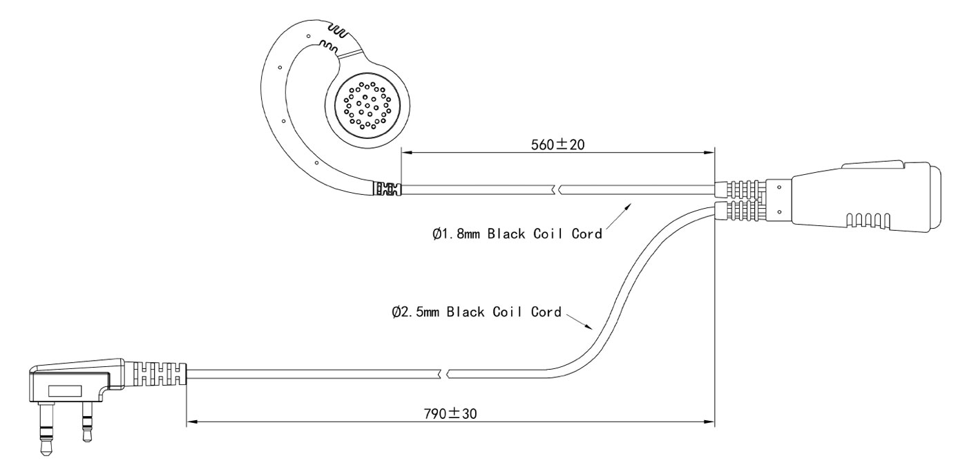 Specification of EM-3327 C-Shape Ear Hook Earpiece Security Headset with PTT for Radio