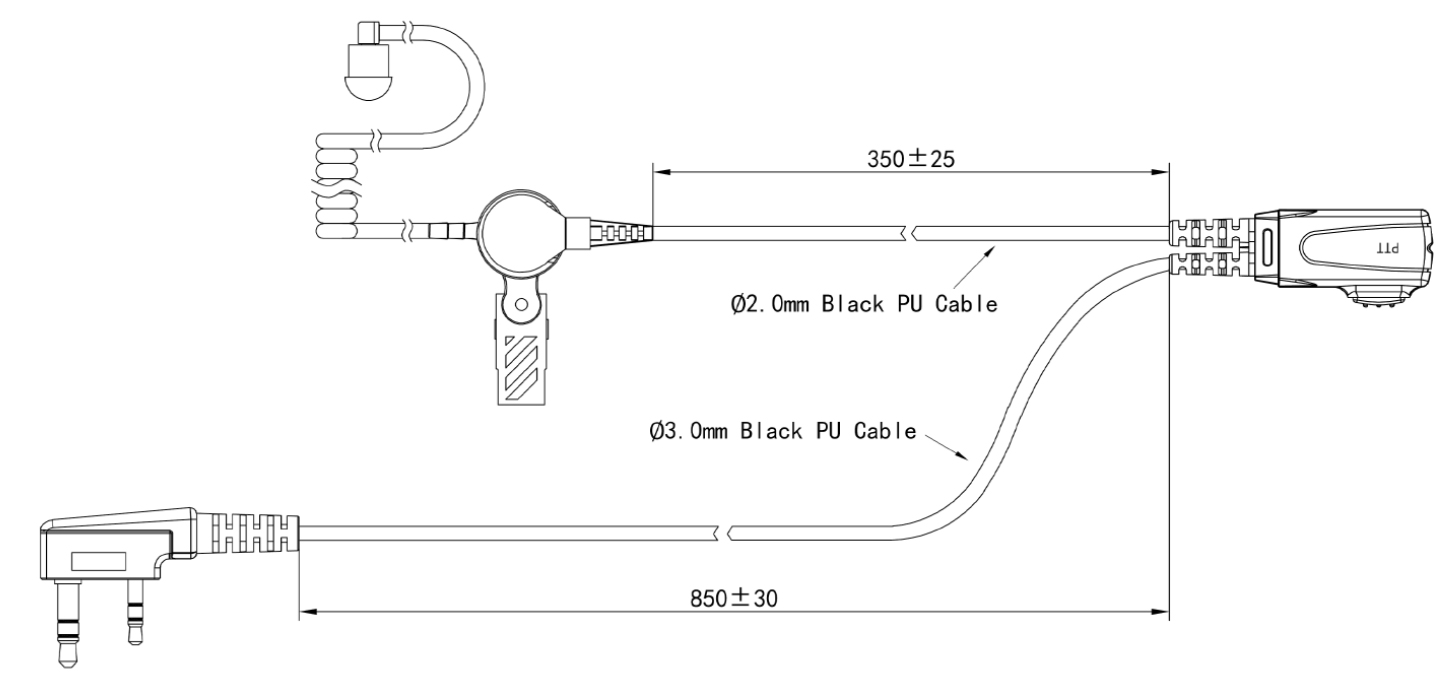 Specification of EM-4342 Covert Acoustic Tube Police Radio Earpiece Headset with Mic PTT