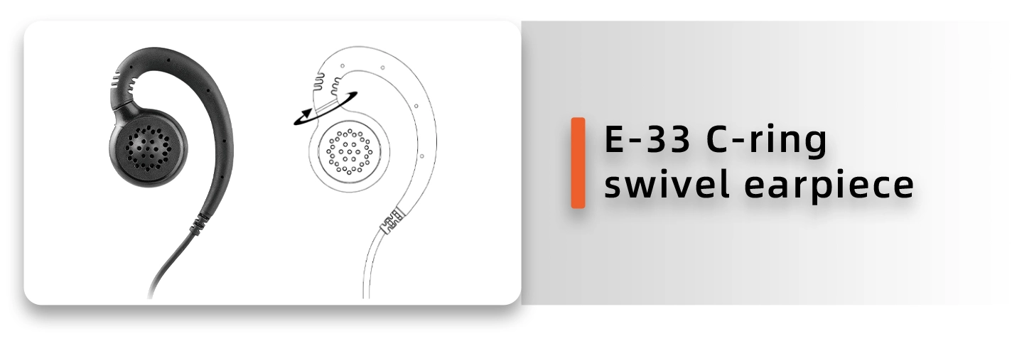 Details of E-33C 3.5mm or 2.5mm Plug C-Ring Swivel Ear Hook Listen Only Earpiece