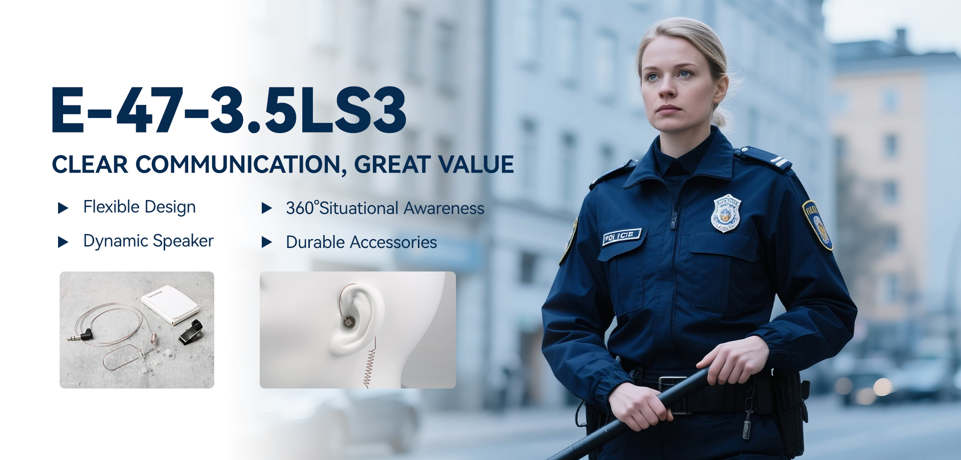 E-47-3.5LS3 clear communication earpiece for police officers