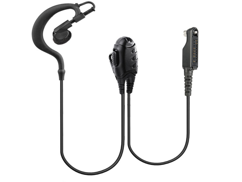 EM-2023V earpiece walkie talkie with G-shaped ear hook EM-2023V Walkie Talkie Earpiece and Microphone with G-shaped ear hook, designed for hands-free two-way radio communication.