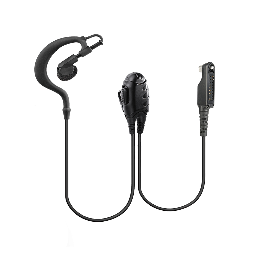 EM-2023V earpiece walkie talkie with G-shaped ear hook EM-2023V Walkie Talkie Earpiece and Microphone with G-shaped ear hook, designed for hands-free two-way radio communication.