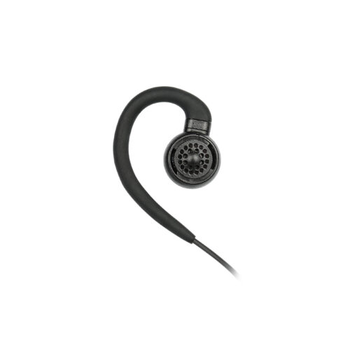 EM-3449 radio ear piece EM 3449 radio ear piece showing the ear hook without ear tips attached