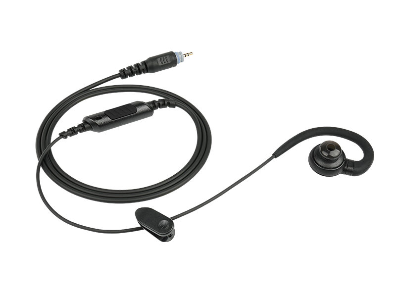 EM 3449 2 way radio earpiece with mic featuring in-ear design, clear sound speaker, inline microphone, and durable clip for professional communication