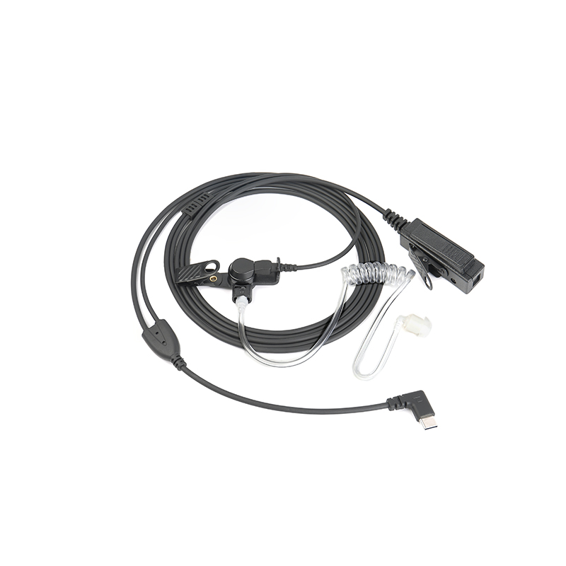 Auricular de tubo acústico transparente EM-4238 EM-4238 clear acoustic tube earpiece with Type-C connector, compatible with smartphones, computers, and tablets
