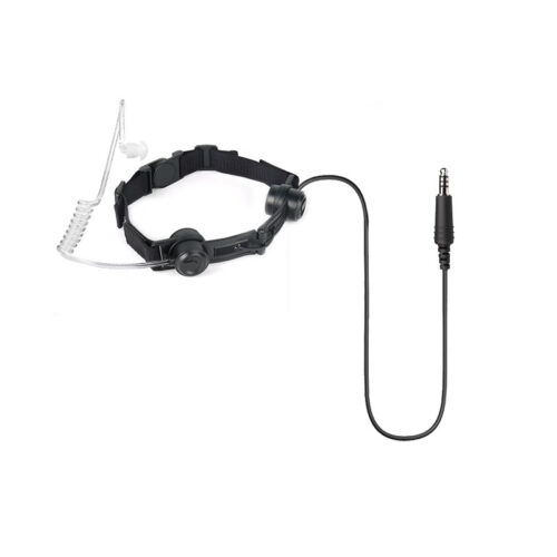 RTM-0340 Micrófono magnético de garganta con tubo acústico blando Full view of RTM-0340 throat microphone with acoustic tube and cable plug