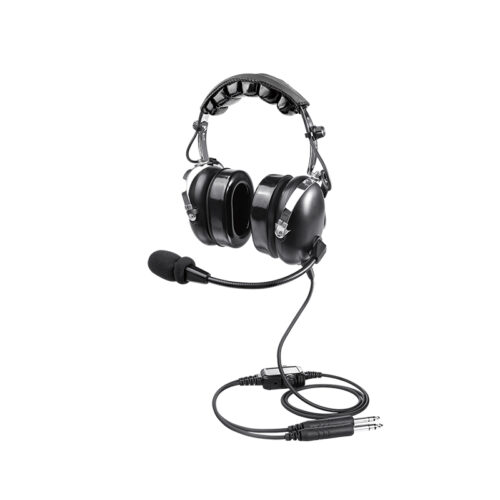 PH-100A PNR Pilot Headphones Full view of PH-100 PNR Pilot Headphones with control box, mic, and cable