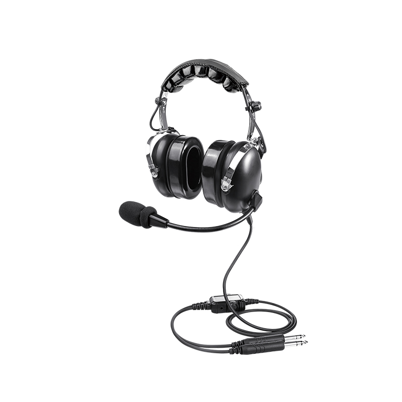 PH-100A PNR Pilot Headphones Full view of PH-100 PNR Pilot Headphones with control box, mic, and cable
