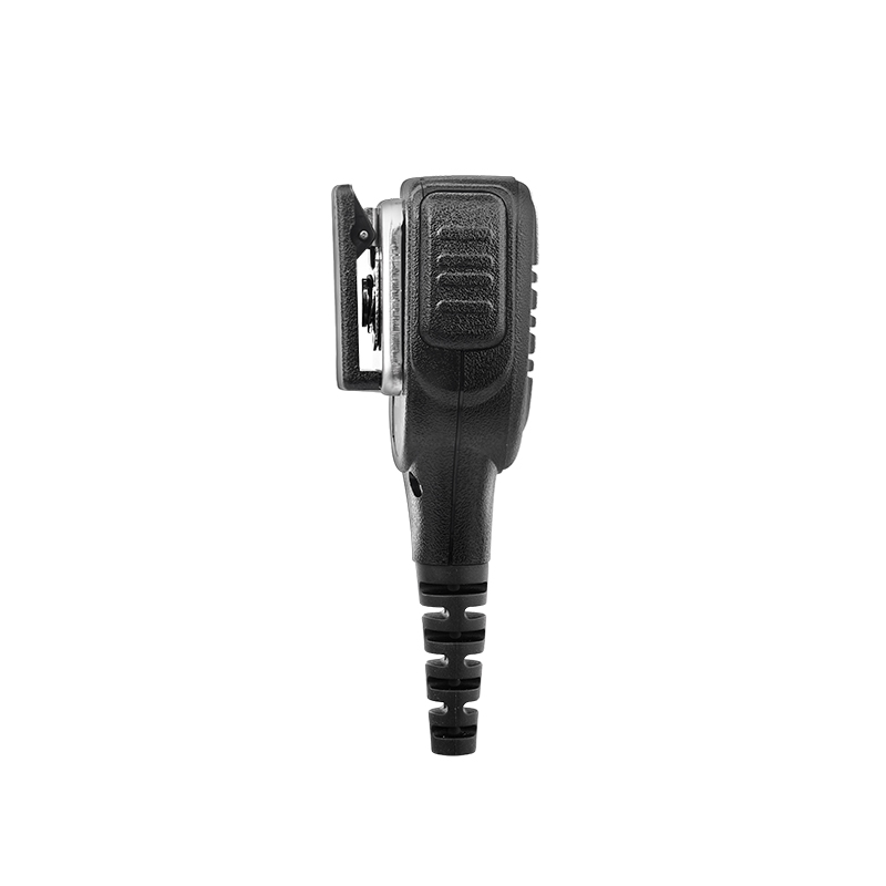 RSM-300 motorola radio microphone Side view of the RSM-300 Motorola radio microphone showing the push-to-talk (PTT) button