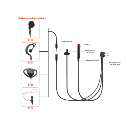 EM-320140 EM-320140 3-Wire Adjustable D-Ring Earpiece with Barrel PTT and Micro Lapel Mic