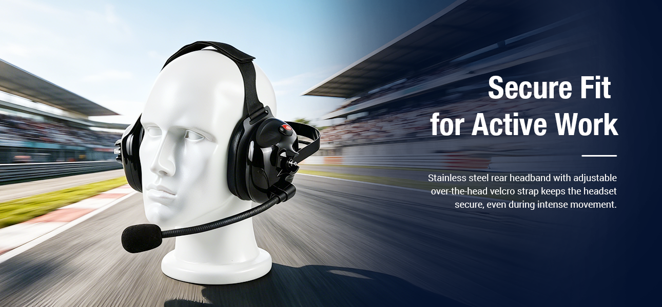 Industrial communication headset with steel headband for secure fit
