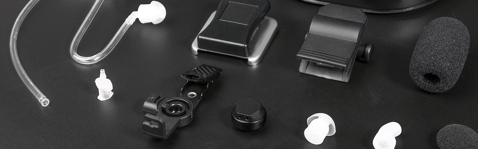 Spare parts and replacement components for maintaining two-way radio headsets, earpieces, speaker microphones, and communication accessories.