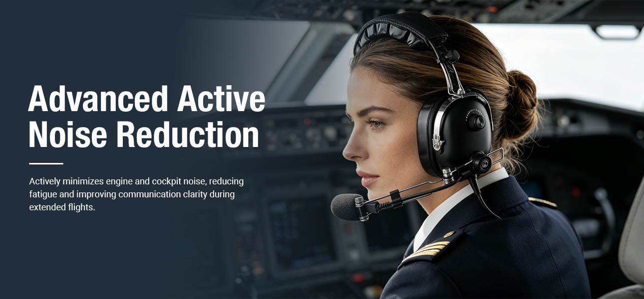 ANR aviation headset reducing engine noise for clearer communication and less fatigue