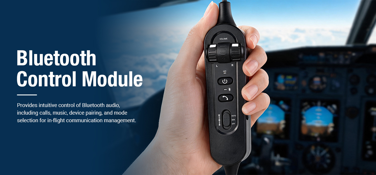 ANR pilot headset for GA pilots with a Bluetooth control module for audio management
