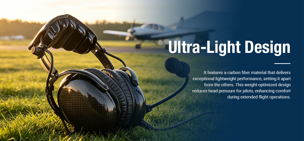 ANR pilot headset for General Aviation pilots featuring an ultra-light design with soft head pad and ear cushions for extended flight comfort