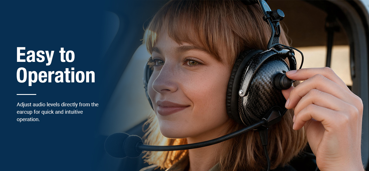 ANR pilot headset with intuitive earcup volume control for focused flying and clear communication