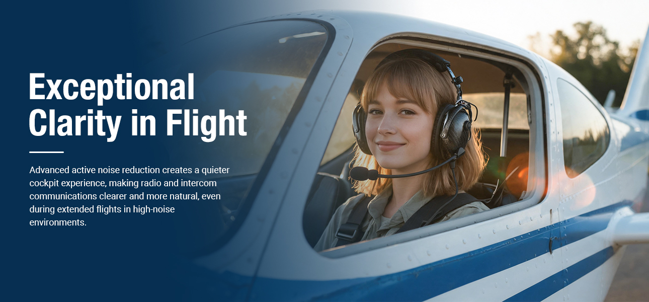 ANR pilot headsets delivering high-fidelity audio for clear communication with ground control