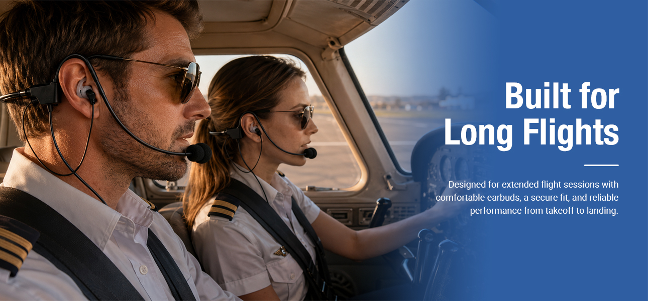 Airbus A320 captain and first officer wearing a lightweight flight headset during long-haul flight operations