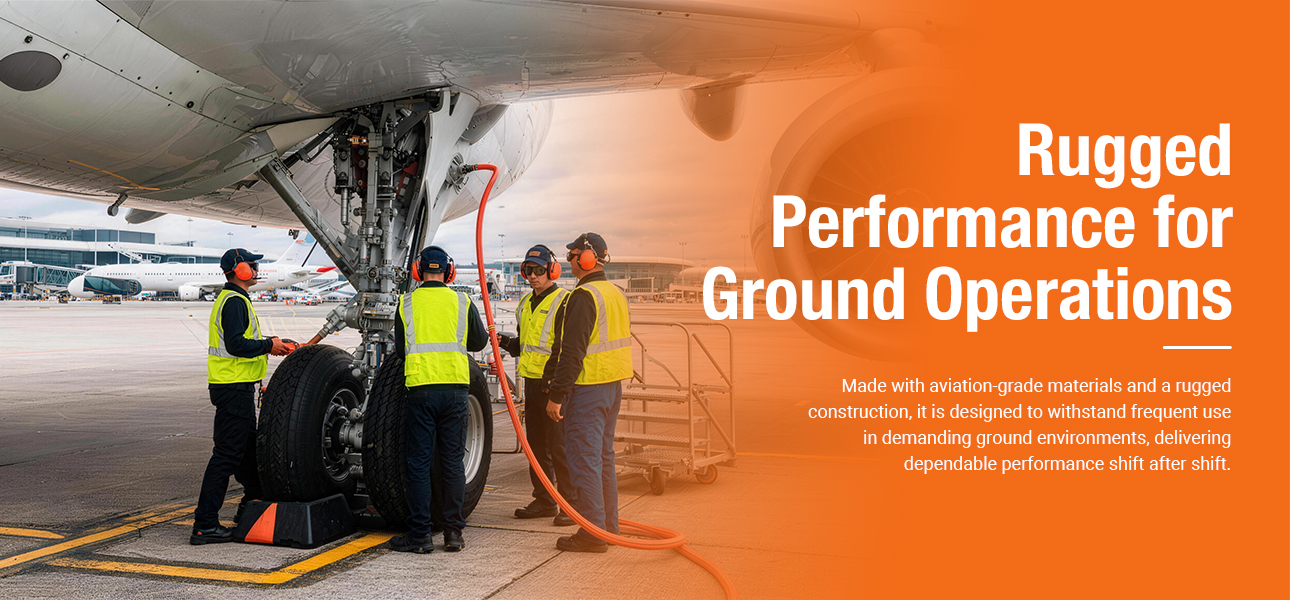 Aircraft maintenance crew team performing repair work on an airport apron