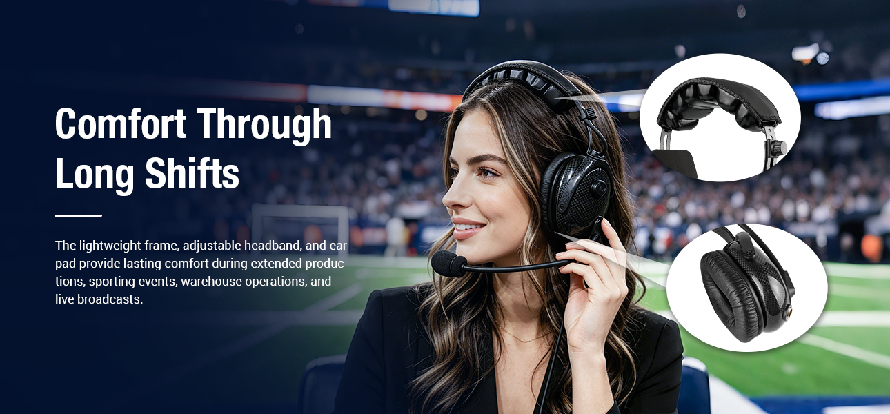 Carbon fiber one-ear headset for broadcast and operations teams during extended shifts