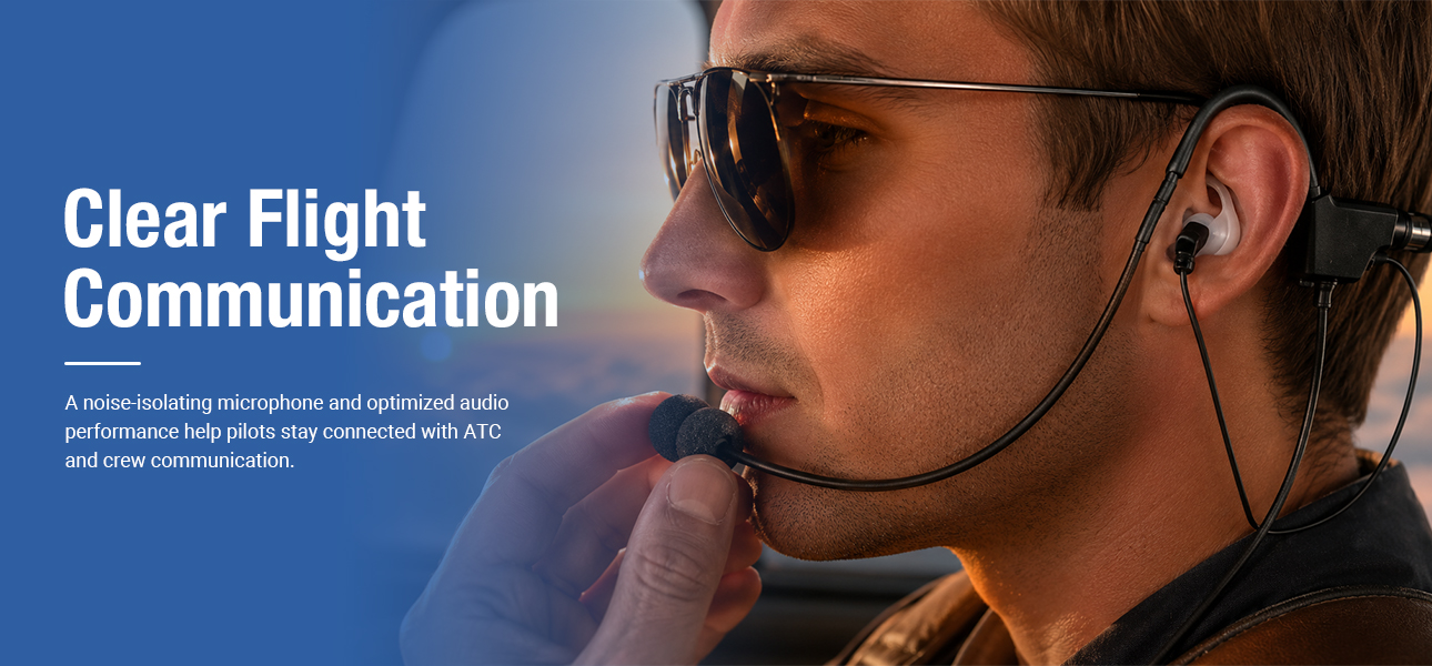Commercial pilots use an ultra-lightweight aviation headset to maintain clear calls with ATC and crew.