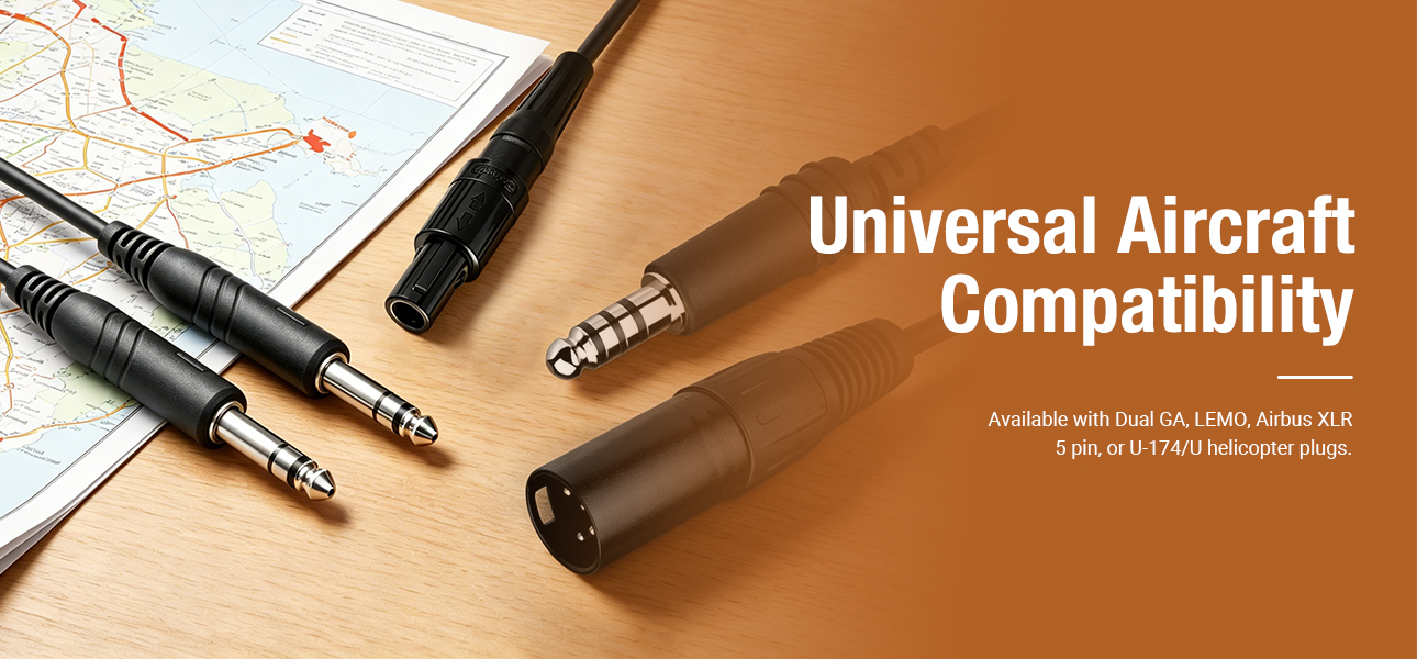 Custom aviation headset solutions with interchangeable plugs and adapter cables for aviation operators