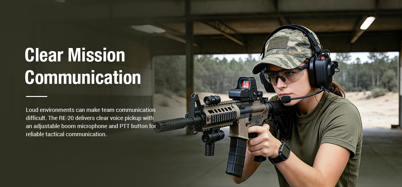 Digital Military Headset delivers clear communication for outdoor shooting with an adjustable boom mic.