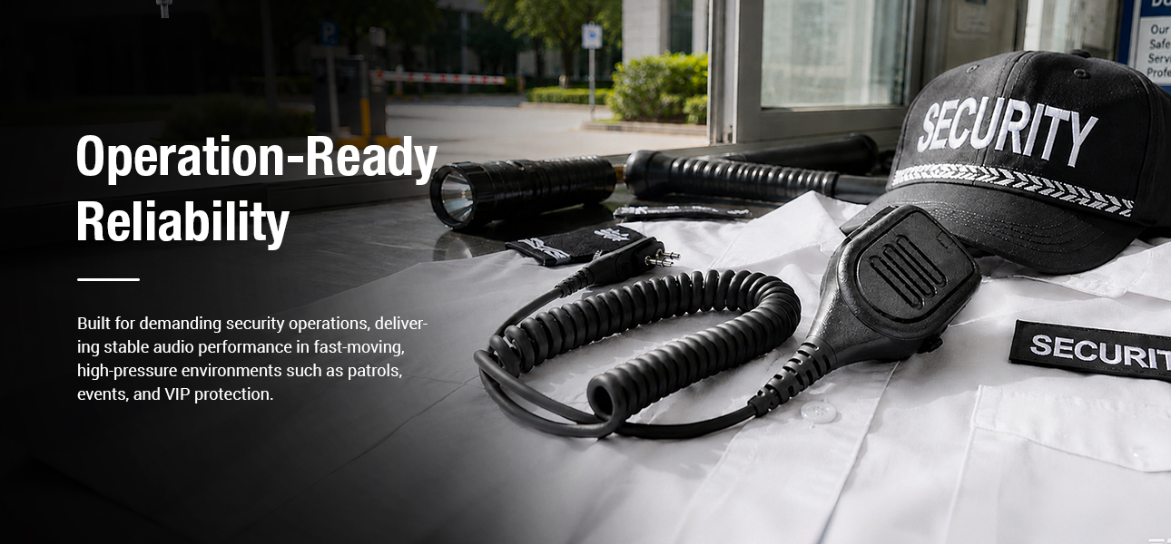 Durable speaker mic delivering stable audio performance for security patrols, events, and VIP protection