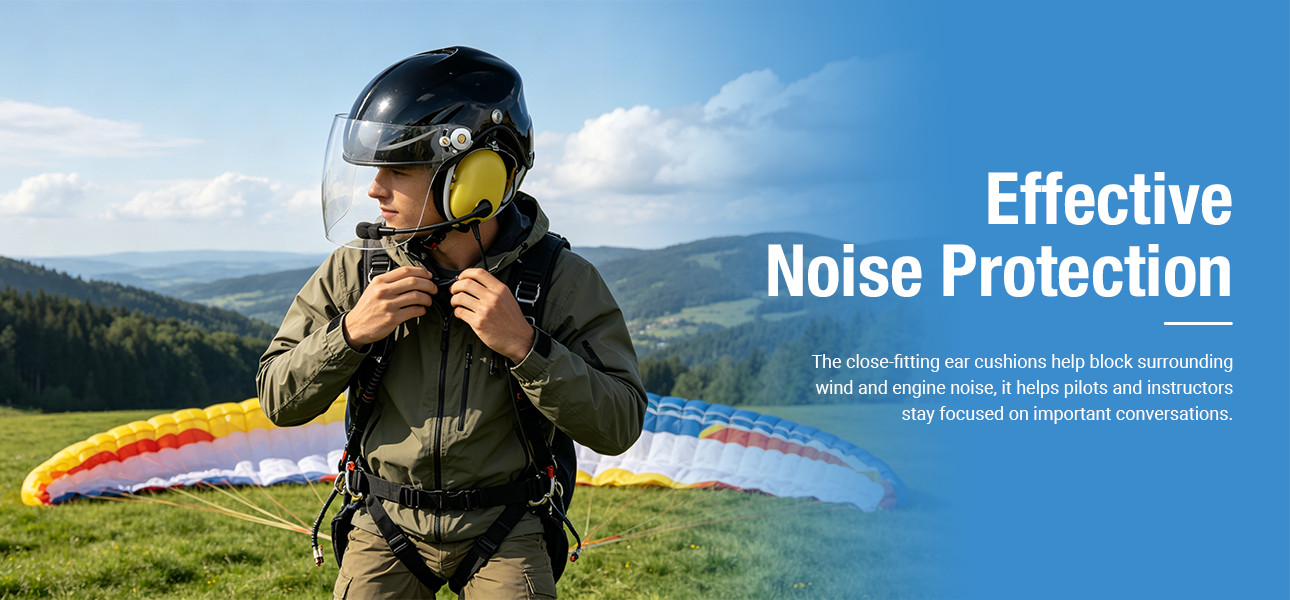 Effective Noise Protection with close-fitting ear cushions for clear cockpit communication