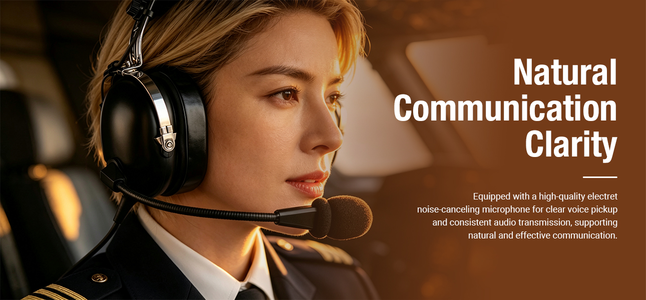 Flight instructor wearing an aviation headset with passive noise protection for clear speech pickup and natural voice quality