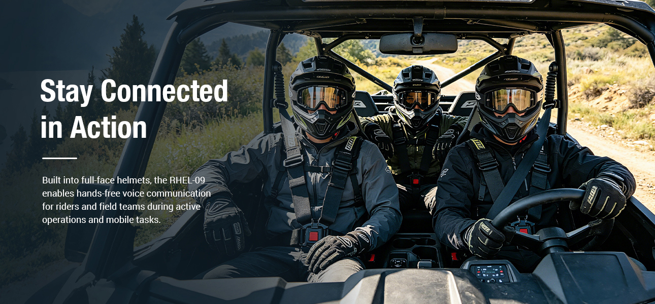 Full-face helmet communication kit with remote PTT for ATV and UTV field teams