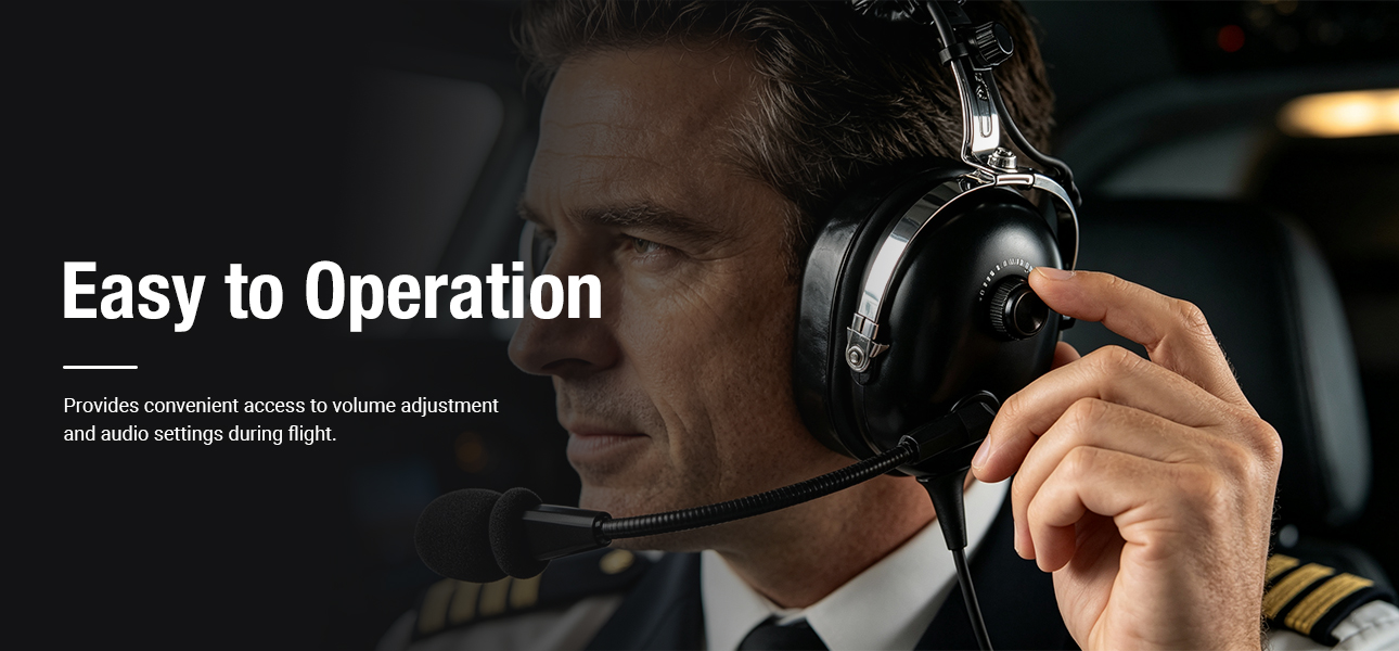 Helicopter fleet pilot using an aviation headset with volume control for quick audio adjustment