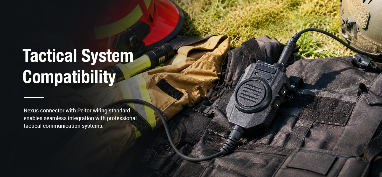 IP67 rated two way radio speaker mic with Nexus connector for seamless integration with professional headsets