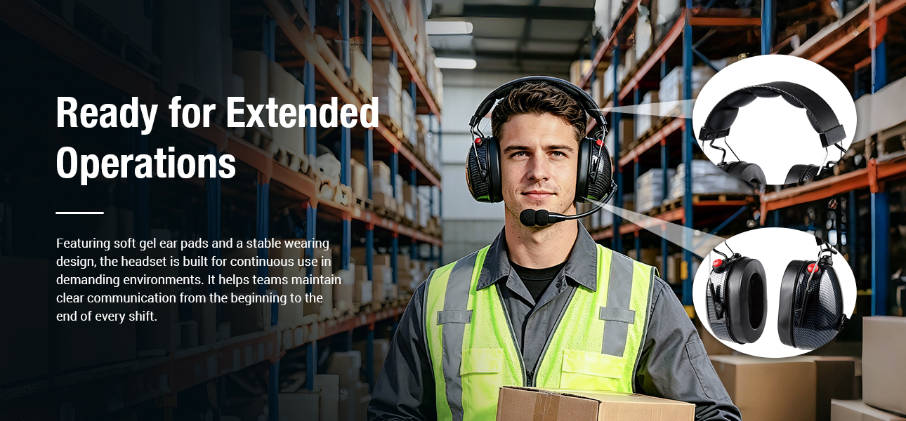 Industrial communication headset built for reliable warehouse operations during long shifts