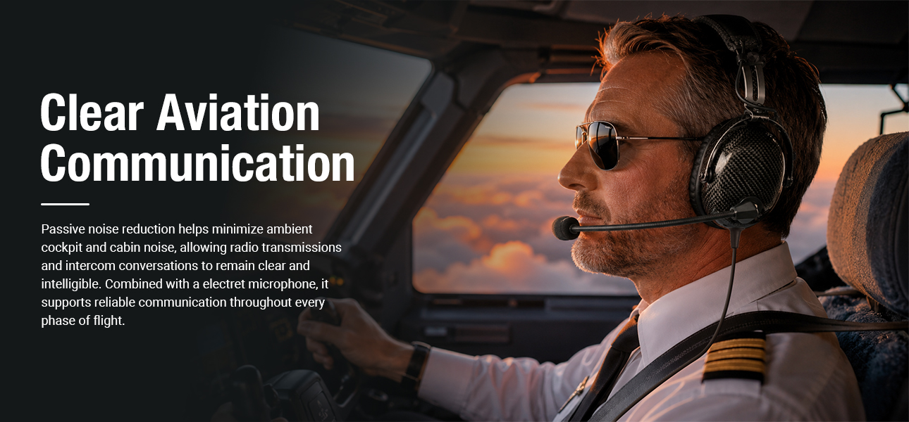 Lightweight aviation headset for fixed wing aircraft with PNR for clear cockpit communication