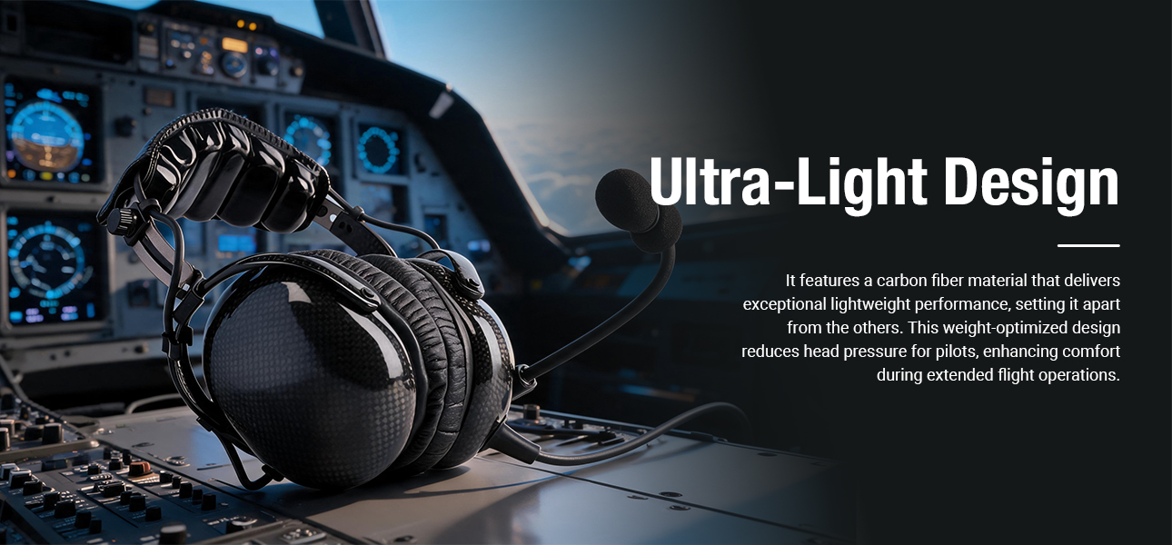 Lightweight aviation headset for fixed wing aircraft with an ultra-light design for long patrol and training flights